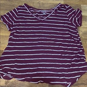 very soft maroon and white striped v neck